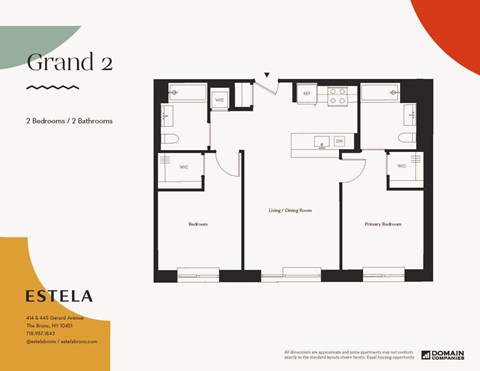 Floor plan for 2 beds, 2 baths, 944 sqft